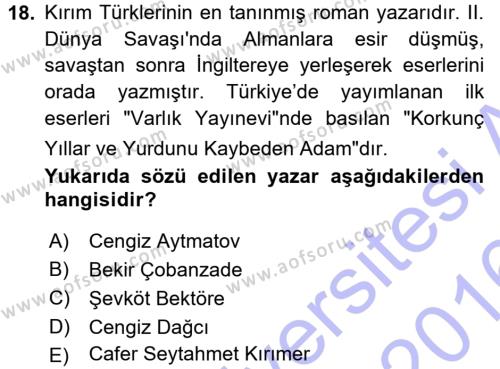 Çağdaş Türk Edebiyatları 1 Dersi 2015 - 2016 Yılı (Final) Dönem Sonu Sınavı 18. Soru