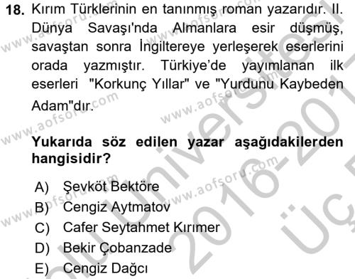 Çağdaş Türk Edebiyatları 1 Dersi 2016 - 2017 Yılı 3 Ders Sınavı 18. Soru