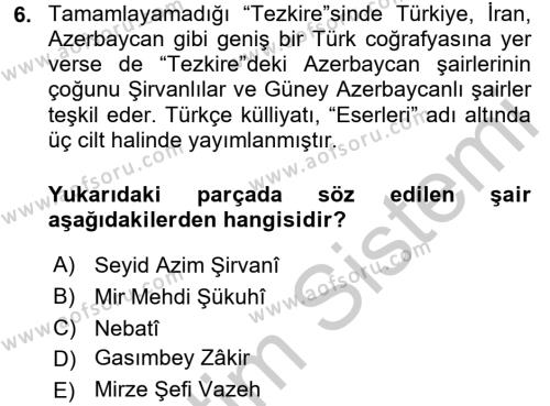 Çağdaş Türk Edebiyatları 1 Dersi 2016 - 2017 Yılı 3 Ders Sınavı 6. Soru