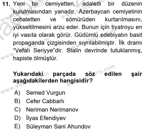 Çağdaş Türk Edebiyatları 1 Dersi 2016 - 2017 Yılı (Vize) Ara Sınavı 11. Soru