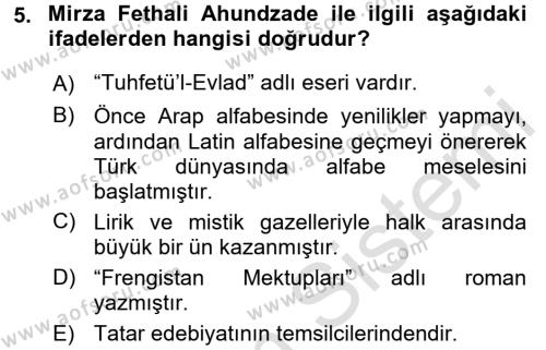 Çağdaş Türk Edebiyatları 1 Dersi 2016 - 2017 Yılı (Vize) Ara Sınavı 5. Soru