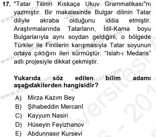 Çağdaş Türk Edebiyatları 1 Dersi 2016 - 2017 Yılı (Final) Dönem Sonu Sınavı 17. Soru