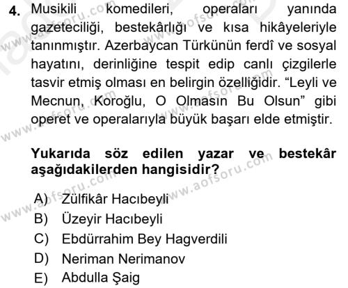 Çağdaş Türk Edebiyatları 1 Dersi 2016 - 2017 Yılı (Final) Dönem Sonu Sınavı 4. Soru