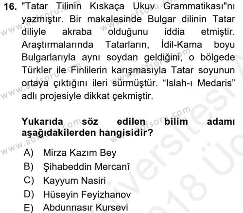 Çağdaş Türk Edebiyatları 1 Dersi 2017 - 2018 Yılı 3 Ders Sınavı 16. Soru