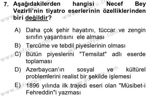 Çağdaş Türk Edebiyatları 1 Dersi 2017 - 2018 Yılı 3 Ders Sınavı 7. Soru