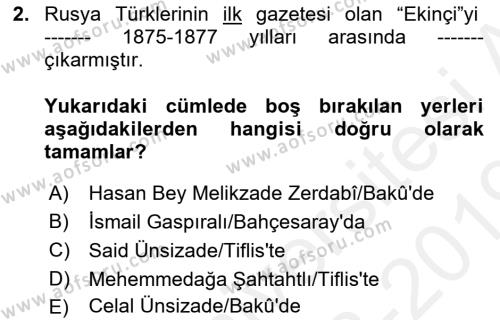 Çağdaş Türk Edebiyatları 1 Dersi 2018 - 2019 Yılı (Vize) Ara Sınavı 2. Soru