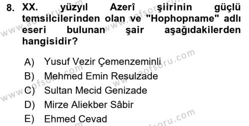 Çağdaş Türk Edebiyatları 1 Dersi 2018 - 2019 Yılı (Vize) Ara Sınavı 8. Soru