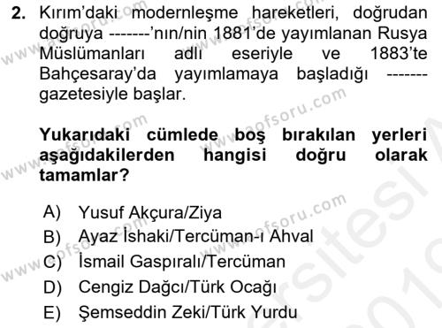 Çağdaş Türk Edebiyatları 1 Dersi 2018 - 2019 Yılı (Final) Dönem Sonu Sınavı 2. Soru