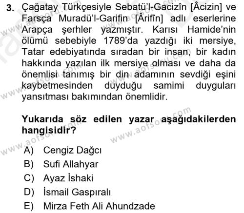 Çağdaş Türk Edebiyatları 1 Dersi 2018 - 2019 Yılı (Final) Dönem Sonu Sınavı 3. Soru