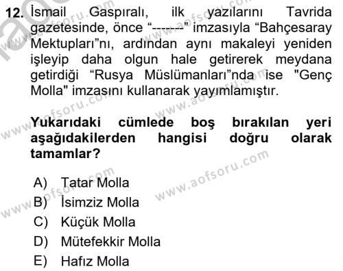 Çağdaş Türk Edebiyatları 1 Dersi 2018 - 2019 Yılı Yaz Okulu Sınavı 12. Soru
