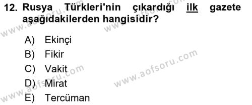 Çağdaş Türk Edebiyatları 1 Dersi 2024 - 2025 Yılı (Vize) Ara Sınavı 12. Soru