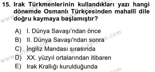 Çağdaş Türk Edebiyatları 1 Dersi 2024 - 2025 Yılı (Vize) Ara Sınavı 15. Soru