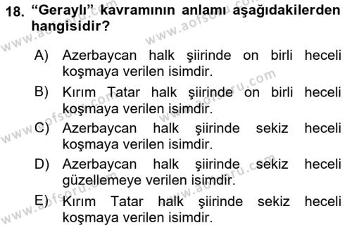 Çağdaş Türk Edebiyatları 1 Dersi 2024 - 2025 Yılı (Vize) Ara Sınavı 18. Soru