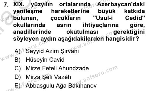 Çağdaş Türk Edebiyatları 1 Dersi 2024 - 2025 Yılı (Vize) Ara Sınavı 7. Soru