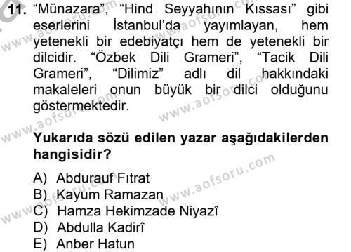 Çağdaş Türk Edebiyatları 2 Dersi 2012 - 2013 Yılı (Vize) Ara Sınavı 11. Soru