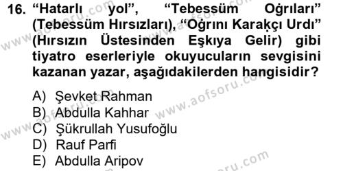 Çağdaş Türk Edebiyatları 2 Dersi 2012 - 2013 Yılı (Vize) Ara Sınavı 16. Soru