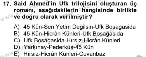 Çağdaş Türk Edebiyatları 2 Dersi 2012 - 2013 Yılı (Vize) Ara Sınavı 17. Soru
