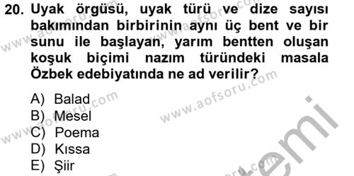 Çağdaş Türk Edebiyatları 2 Dersi 2012 - 2013 Yılı (Vize) Ara Sınavı 20. Soru