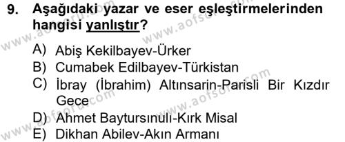 Çağdaş Türk Edebiyatları 2 Dersi 2012 - 2013 Yılı (Vize) Ara Sınavı 9. Soru