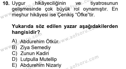 Çağdaş Türk Edebiyatları 2 Dersi 2012 - 2013 Yılı (Final) Dönem Sonu Sınavı 10. Soru