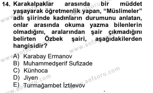 Çağdaş Türk Edebiyatları 2 Dersi 2012 - 2013 Yılı (Final) Dönem Sonu Sınavı 14. Soru