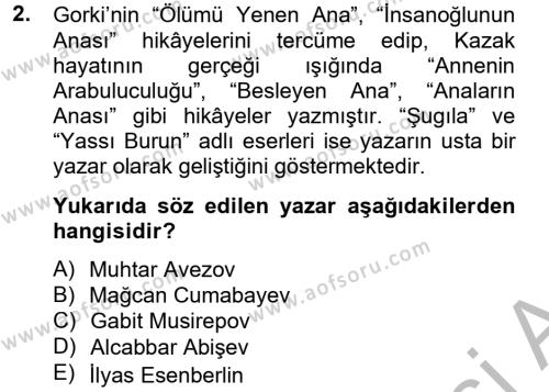 Çağdaş Türk Edebiyatları 2 Dersi 2012 - 2013 Yılı (Final) Dönem Sonu Sınavı 2. Soru