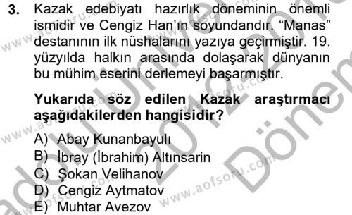 Çağdaş Türk Edebiyatları 2 Dersi 2012 - 2013 Yılı (Final) Dönem Sonu Sınavı 3. Soru