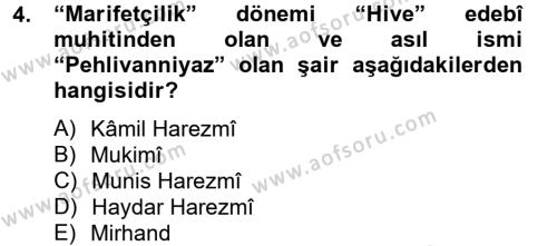 Çağdaş Türk Edebiyatları 2 Dersi 2012 - 2013 Yılı (Final) Dönem Sonu Sınavı 4. Soru