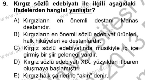 Çağdaş Türk Edebiyatları 2 Dersi 2012 - 2013 Yılı (Final) Dönem Sonu Sınavı 9. Soru