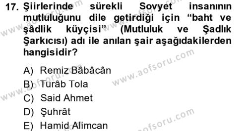 Çağdaş Türk Edebiyatları 2 Dersi 2013 - 2014 Yılı (Vize) Ara Sınavı 17. Soru