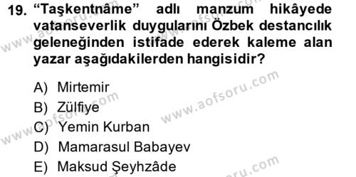 Çağdaş Türk Edebiyatları 2 Dersi 2013 - 2014 Yılı (Vize) Ara Sınavı 19. Soru