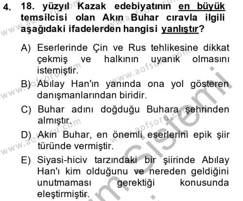 Çağdaş Türk Edebiyatları 2 Dersi 2013 - 2014 Yılı (Vize) Ara Sınavı 4. Soru