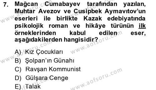 Çağdaş Türk Edebiyatları 2 Dersi 2013 - 2014 Yılı (Vize) Ara Sınavı 7. Soru