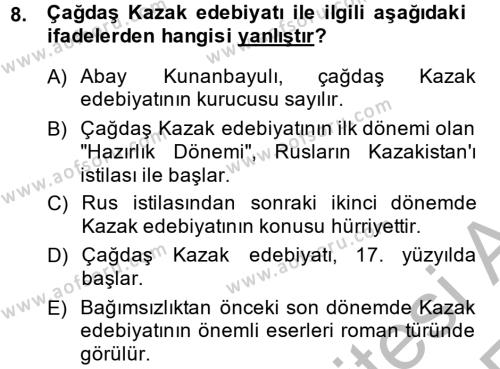 Çağdaş Türk Edebiyatları 2 Dersi 2013 - 2014 Yılı (Vize) Ara Sınavı 8. Soru