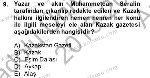 Çağdaş Türk Edebiyatları 2 Dersi 2013 - 2014 Yılı (Vize) Ara Sınavı 9. Soru