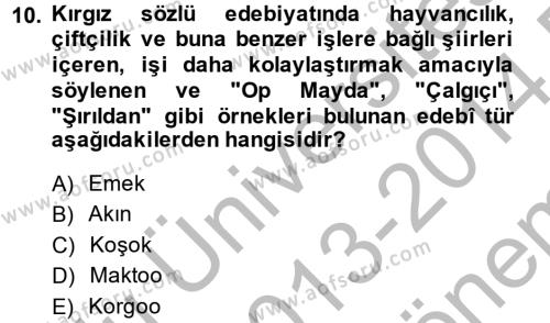 Çağdaş Türk Edebiyatları 2 Dersi 2013 - 2014 Yılı (Final) Dönem Sonu Sınavı 10. Soru