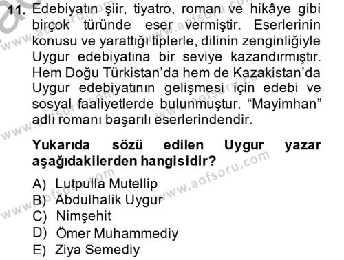Çağdaş Türk Edebiyatları 2 Dersi 2013 - 2014 Yılı (Final) Dönem Sonu Sınavı 11. Soru
