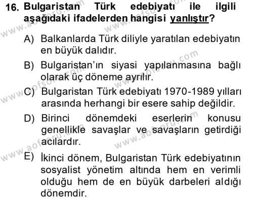 Çağdaş Türk Edebiyatları 2 Dersi 2013 - 2014 Yılı (Final) Dönem Sonu Sınavı 16. Soru