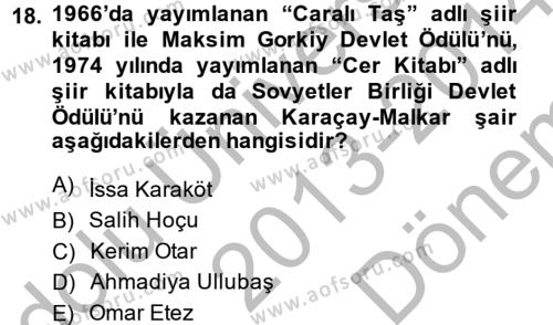 Çağdaş Türk Edebiyatları 2 Dersi 2013 - 2014 Yılı (Final) Dönem Sonu Sınavı 18. Soru