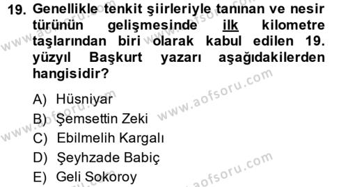 Çağdaş Türk Edebiyatları 2 Dersi 2013 - 2014 Yılı (Final) Dönem Sonu Sınavı 19. Soru