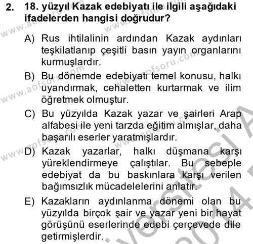 Çağdaş Türk Edebiyatları 2 Dersi 2013 - 2014 Yılı (Final) Dönem Sonu Sınavı 2. Soru