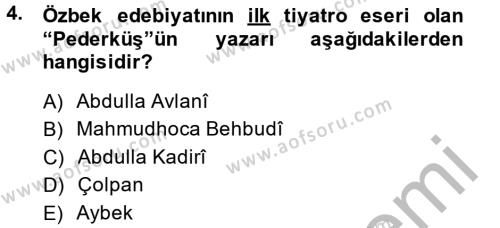Çağdaş Türk Edebiyatları 2 Dersi 2013 - 2014 Yılı (Final) Dönem Sonu Sınavı 4. Soru