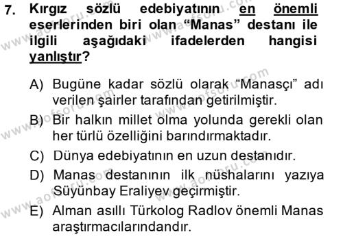 Çağdaş Türk Edebiyatları 2 Dersi 2013 - 2014 Yılı (Final) Dönem Sonu Sınavı 7. Soru