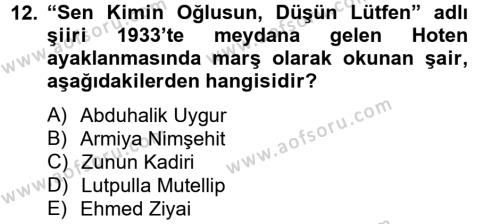 Çağdaş Türk Edebiyatları 2 Dersi 2013 - 2014 Yılı Tek Ders Sınavı 12. Soru