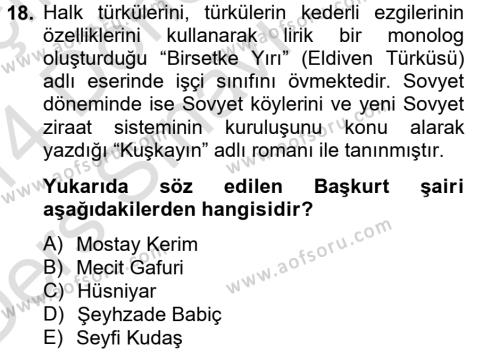 Çağdaş Türk Edebiyatları 2 Dersi 2013 - 2014 Yılı Tek Ders Sınavı 18. Soru
