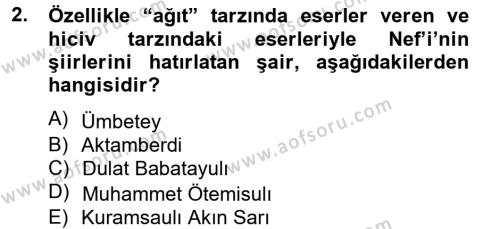 Çağdaş Türk Edebiyatları 2 Dersi 2013 - 2014 Yılı Tek Ders Sınavı 2. Soru