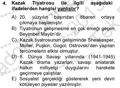 Çağdaş Türk Edebiyatları 2 Dersi 2013 - 2014 Yılı Tek Ders Sınavı 4. Soru