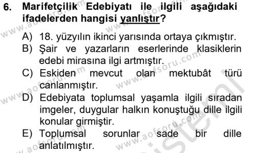 Çağdaş Türk Edebiyatları 2 Dersi 2013 - 2014 Yılı Tek Ders Sınavı 6. Soru