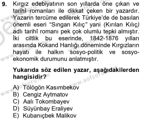 Çağdaş Türk Edebiyatları 2 Dersi 2013 - 2014 Yılı Tek Ders Sınavı 9. Soru