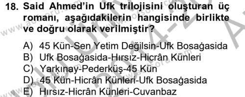 Çağdaş Türk Edebiyatları 2 Dersi 2014 - 2015 Yılı (Vize) Ara Sınavı 18. Soru